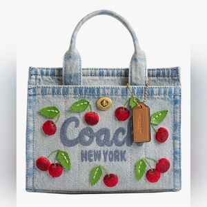 COACH Denim Cherry Appliqué Tote Bag - Light Blue